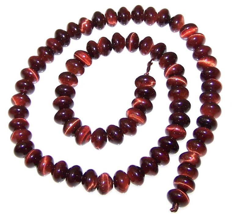 Red Tiger Eye 8x5mm Puff Rondelle Semiprecious Gemstone Beads