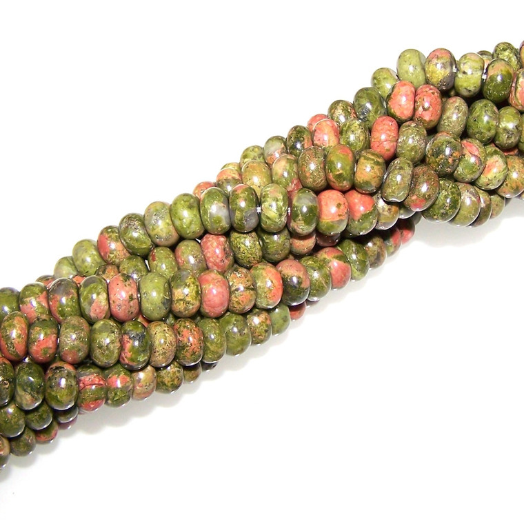 Unakite 8x5mm Puff Rondelle Semiprecious Gemstone Beads