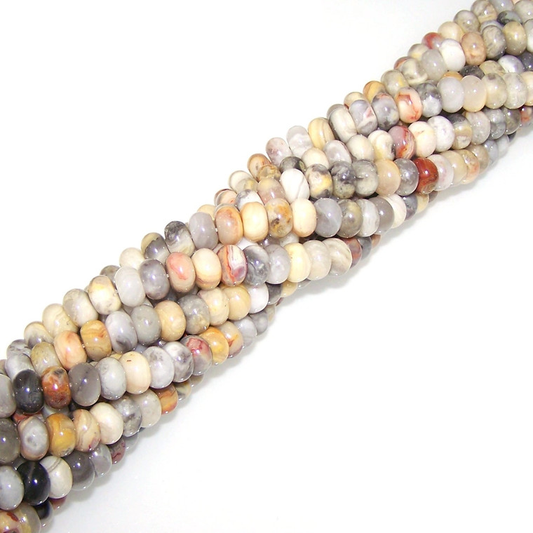 8x5mm Puff Rondelle Semiprecious Gemstone Beads - Crazy Lace Agate