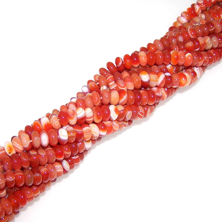 8x5mm Puff Rondelle Semiprecious Gemstone Beads - Red Striped Agate