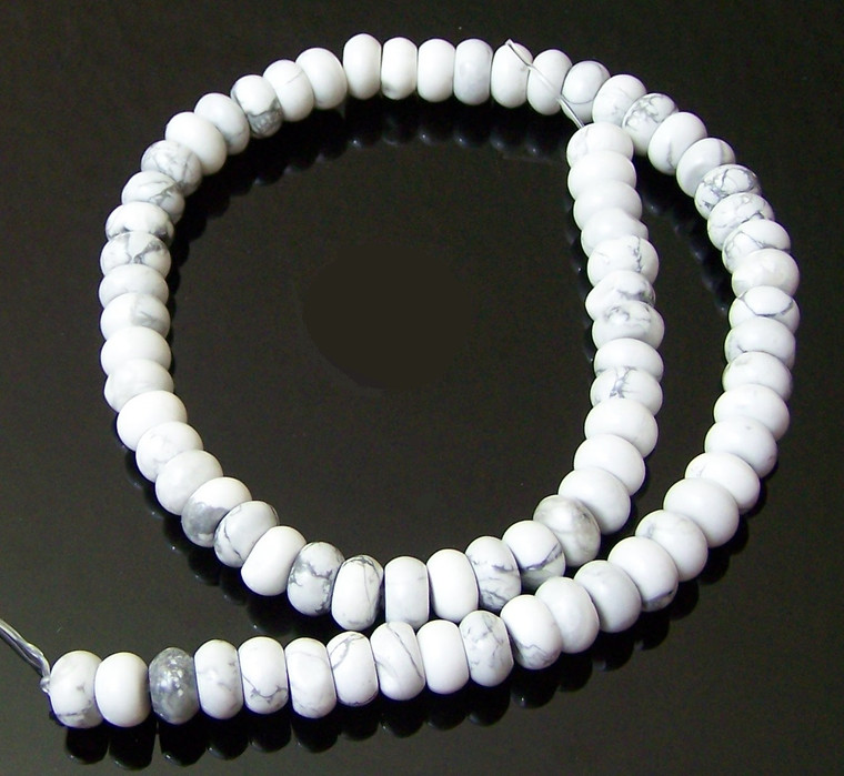 White Howlite 8x5mm Puff Rondelle Semiprecious Gemstone Beads