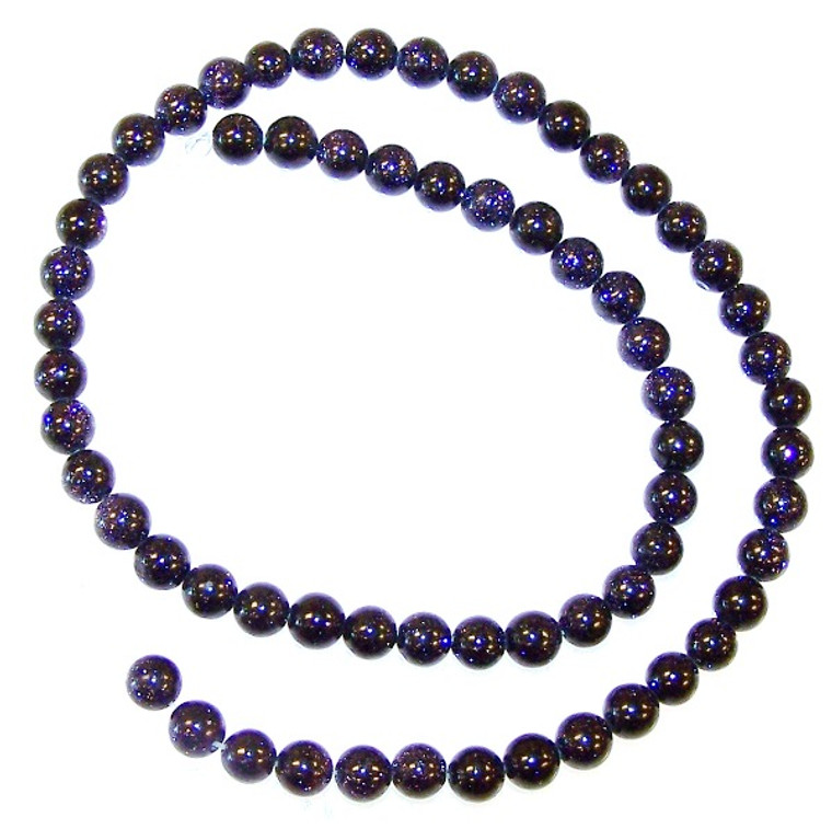 6mm Round Semiprecious Gemstone Beads - Blue Goldstone