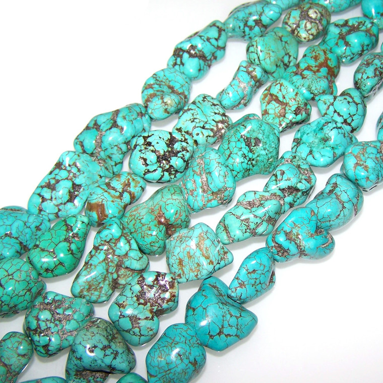 Semiprecious Gemstone Large Nugget Beads - Turquoise Colored Howlite