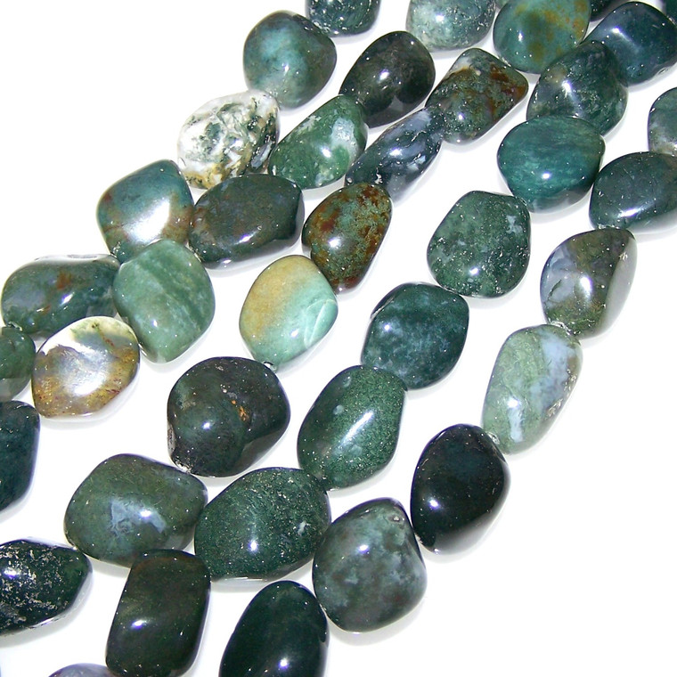 Semiprecious Gemstone Large Nugget Beads - Moss Agate