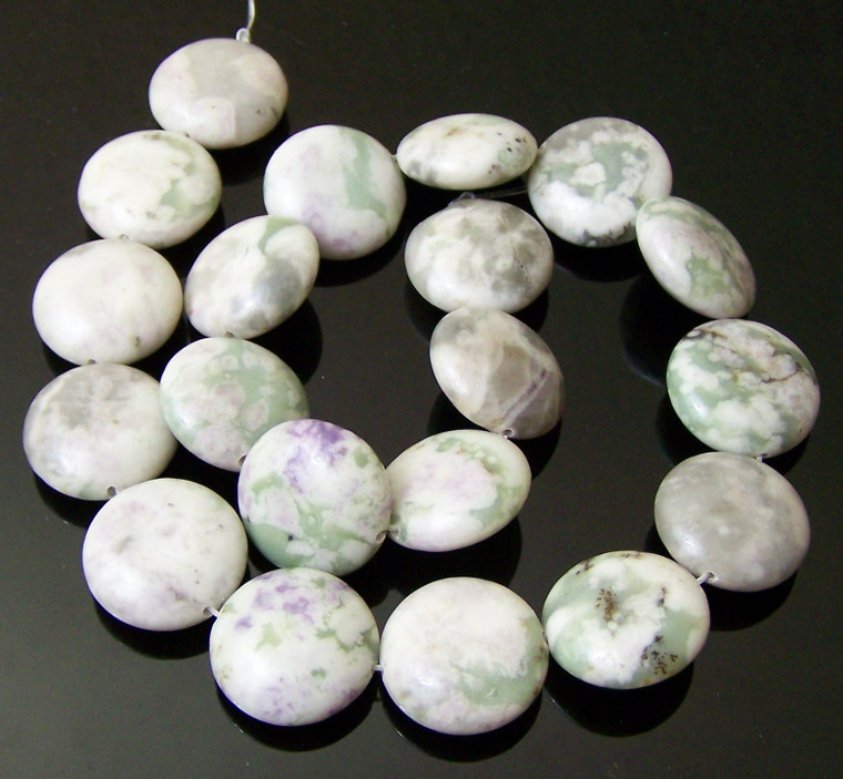 Peace Jade 20mm Puff Coin Semiprecious Gemstone Beads