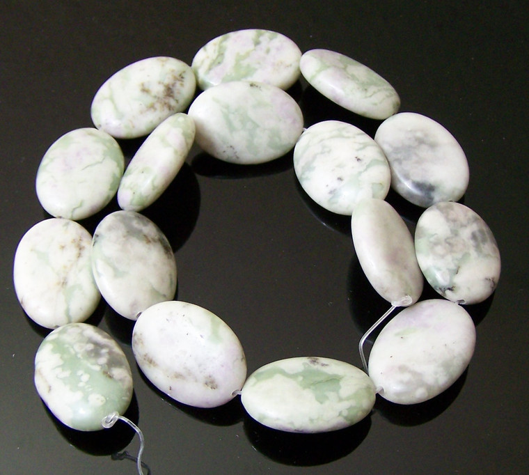 18x25mm Puff Oval Semiprecious Gemstone Beads - Peace Jade