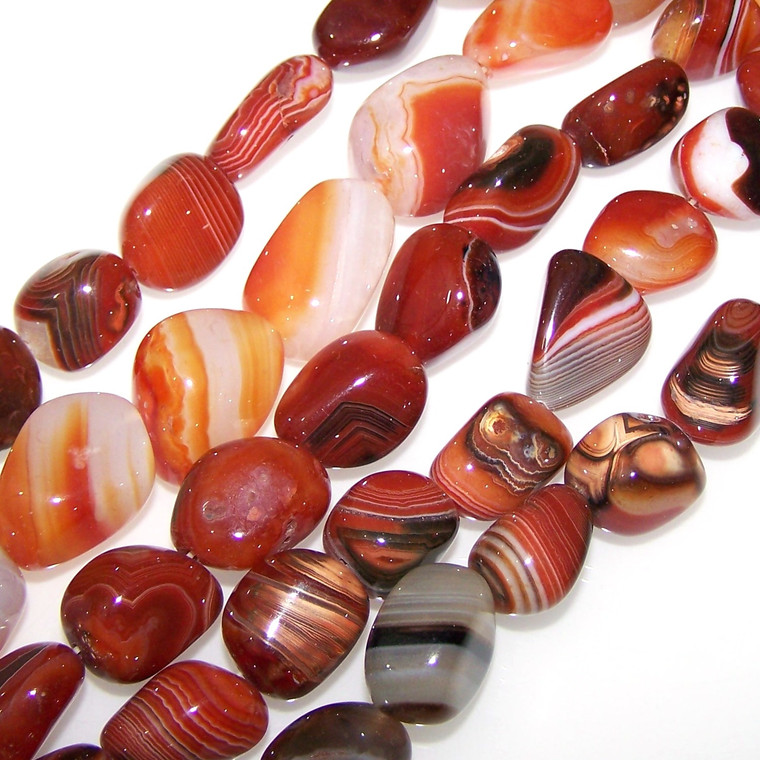 Semiprecious Gemstone Large Nugget Beads - Red Banded Agate