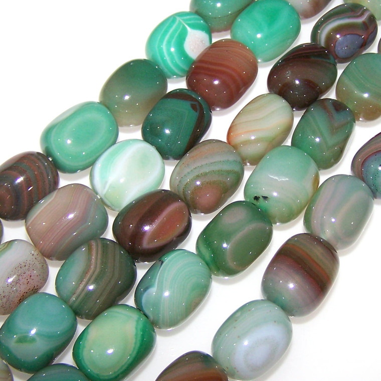 Semiprecious Gemstone Large Nugget Beads - Peacock Green Banded Agate