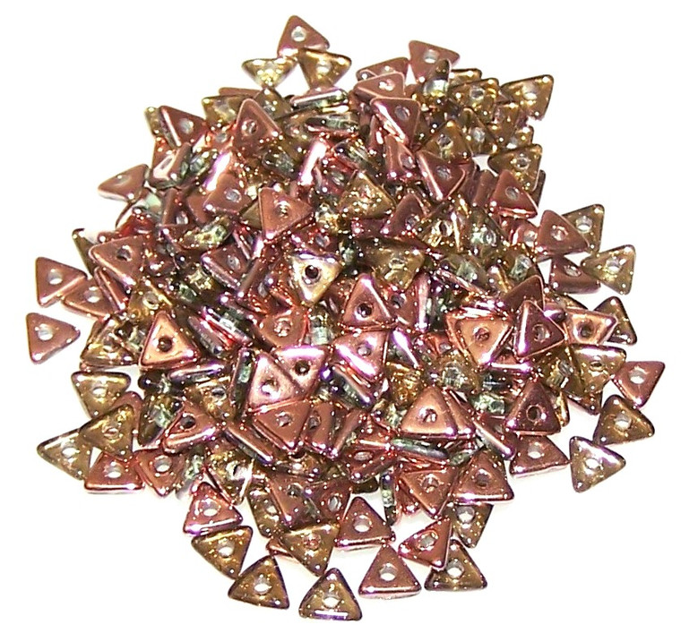 Czech Glass 4mm Tri-Beads - Peridot Capri Gold
