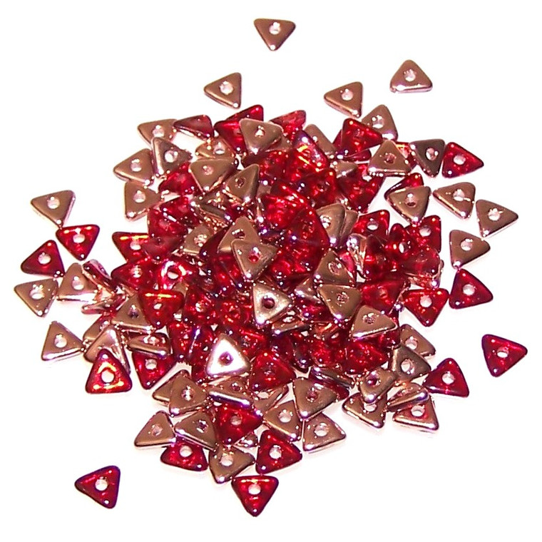 Czech Glass 4mm Tri-Beads - Red Capri Gold