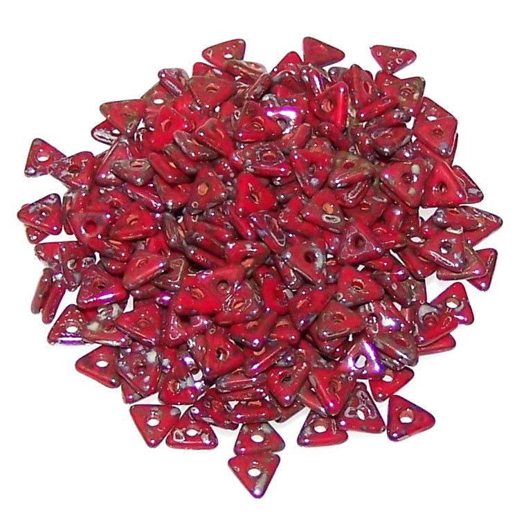 Czech Glass 4mm Tri-Beads - Opaque Red Picasso