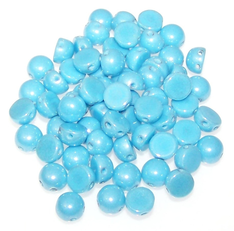 6mm Czech Glass 2-Hole Cabochon Beads - Turquoise Shimmer