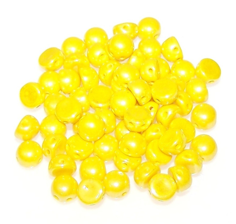 6mm Czech Glass 2-Hole Cabochon Beads - Lemon Shimmer