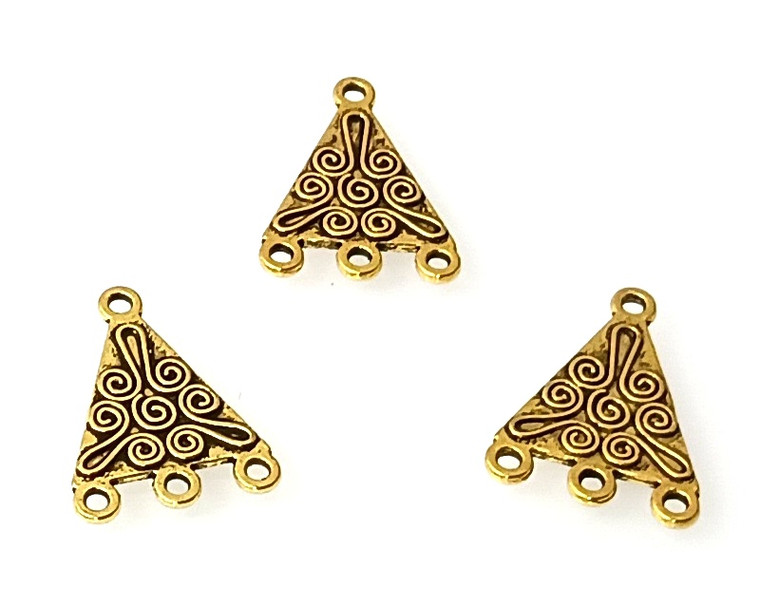 10 Antique Gold-Plated 16x22mm Triangle Connectors