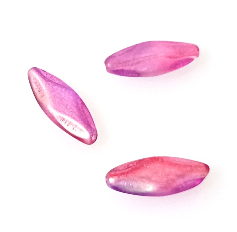 Czech Glass Pressed Glass Pink Purple Blend 10x25mm Oval Beads