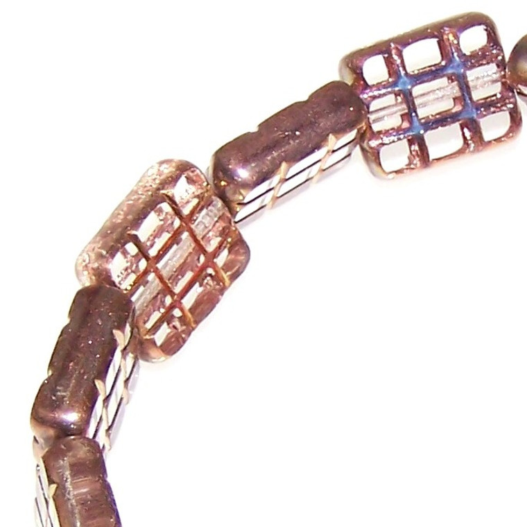 Crystal Rose Capri Gold 15x13mm Pressed Glassed Rectangle Beads