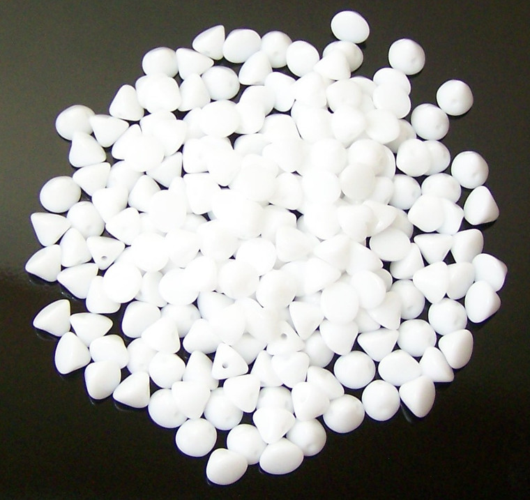 4mm Czech Glass Button Beads - Chalk White