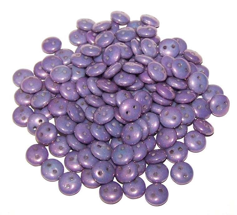 Czech 2-Hole 6mm Lentil Beads - Chalk White Lila Vega Luster