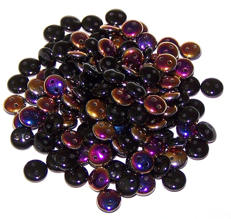 Czech 2-Hole 6mm Lentil Beads - Jet Sliperit