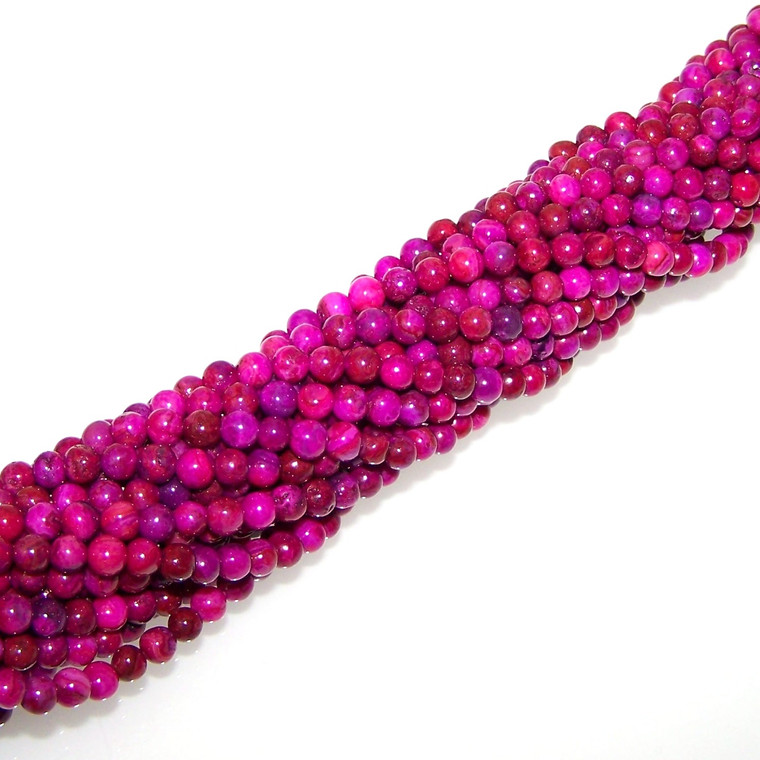 4mm Round Semiprecious Gemstone Beads - Pink Crazy Lace Agate