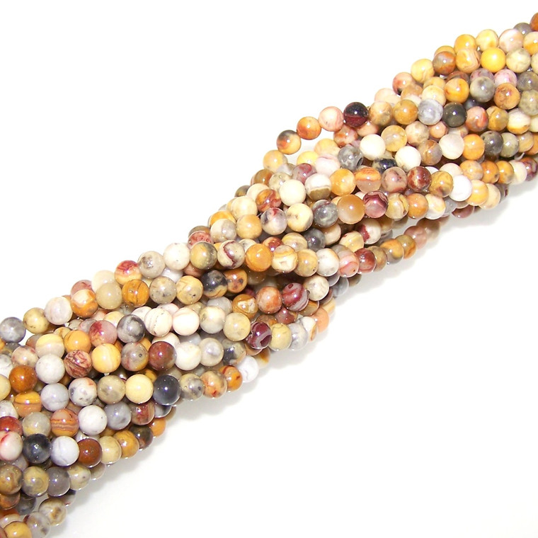 4mm Round Semiprecious Gemstone Beads - Crazy Lace Agate