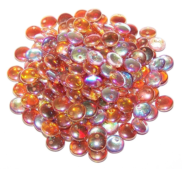 Czech 1-Hole 6mm Lentil Beads - Crystal Orange Rainbow