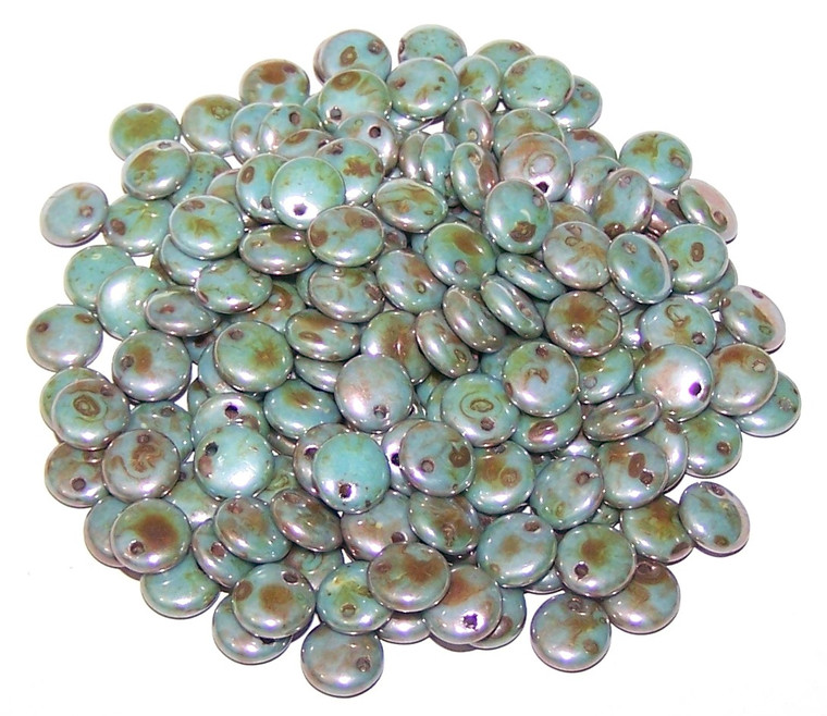 Czech 1-Hole 6mm Lentil Beads - Chalk White Blue Luster