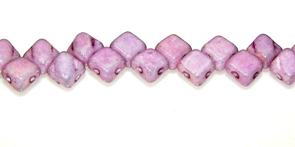 Czech Glass Silky 2-Hole 6mm Beads - Chalk Lilac Luster