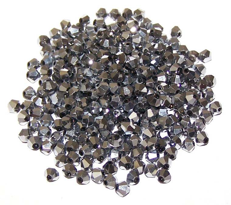Full Metallic Silver 4mm Glass Crystal Bicones