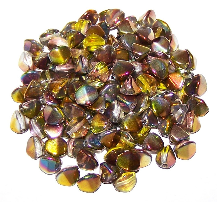 Czech 7mm Pinch Beads - Crystal Magic Green