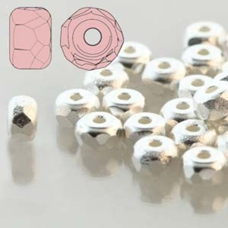 2.2x3mm Czech Glass Faceted Micro Spacers - Fine Silver Plated