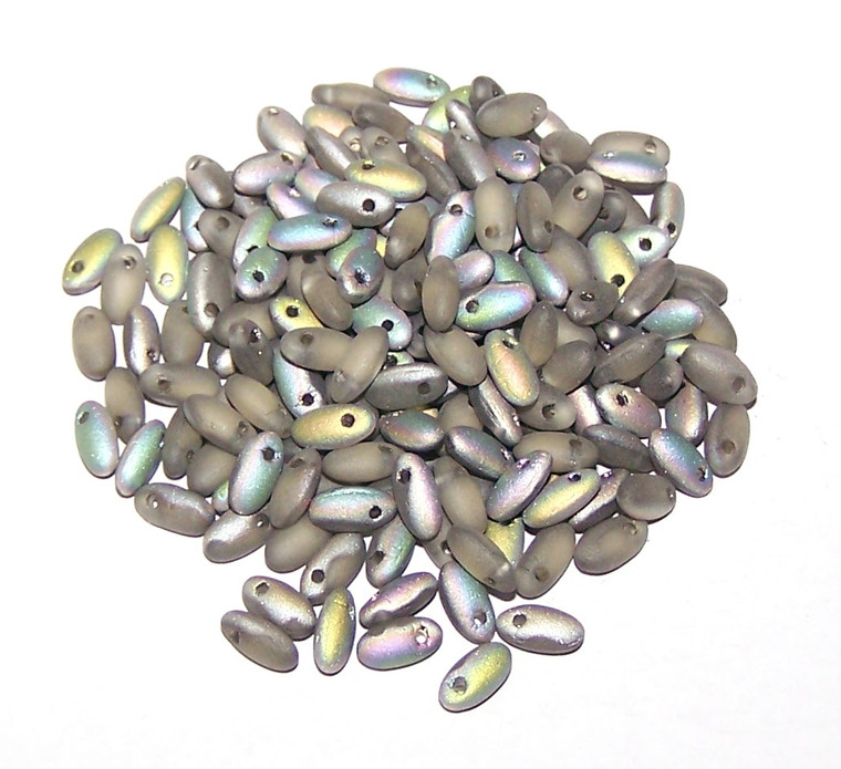 2.5x6mm Czech Glass Rizo Beads - Black Diamond Vitrail Matte