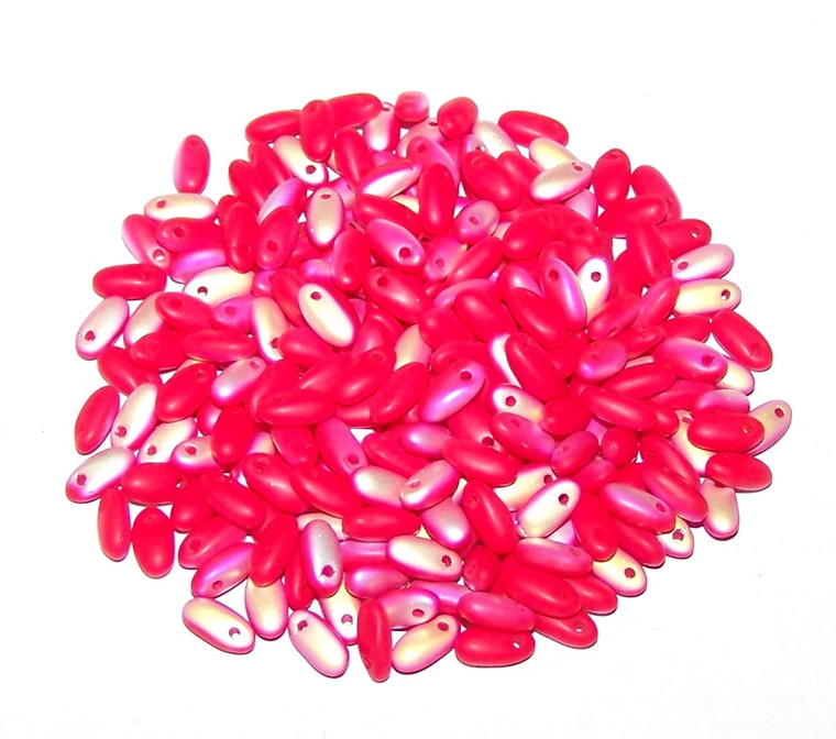 2.5x6mm Czech Glass Rizo Beads - Opaque Red AB Matte