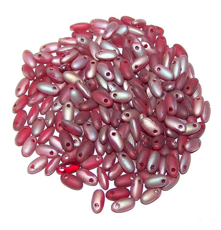 2.5x6mm Czech Glass Rizo Beads - Red Celsian Matte