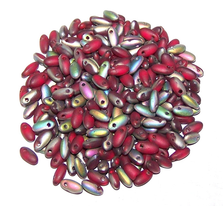 2.5x6mm Czech Glass Rizo Beads - Red Vitrail Matte