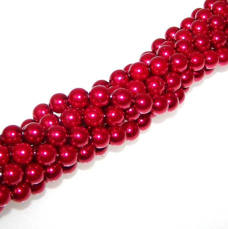 Czech Glass 8mm Pearl Beads - Bright Red