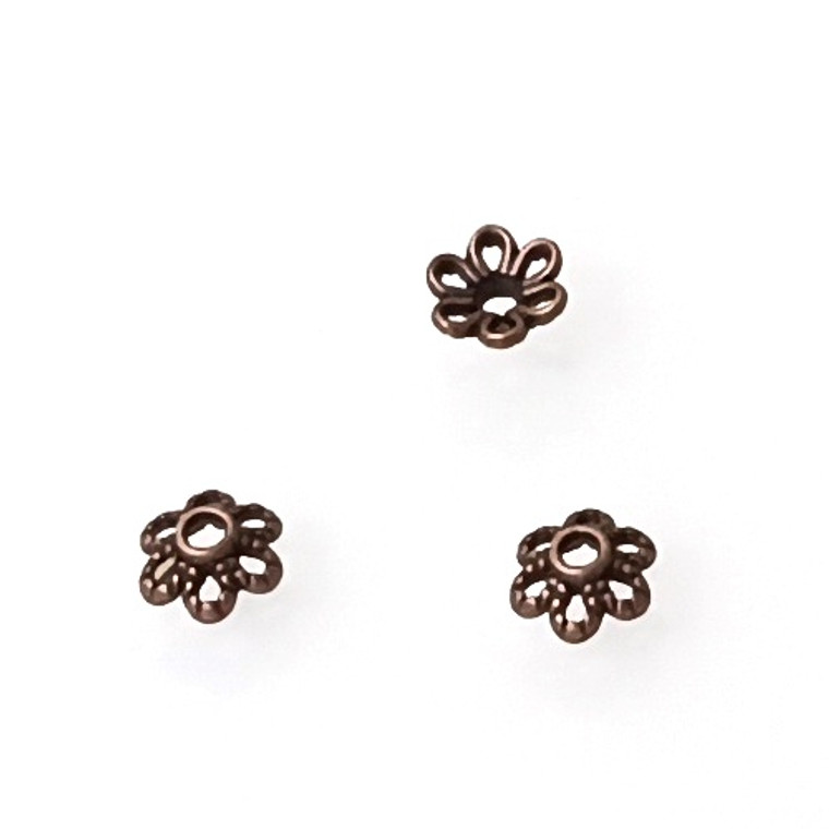 Antique Copper 2x6mm 6-Point Flower Bead Caps