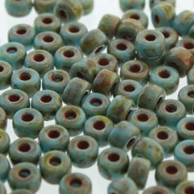 Matubo Size Seed Beads - Turquoise Blue Travertne