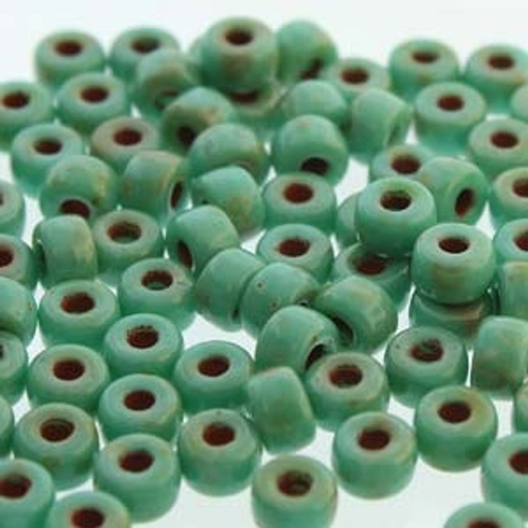 Matubo Size Seed Beads - Turquoise Green Dark Travertine