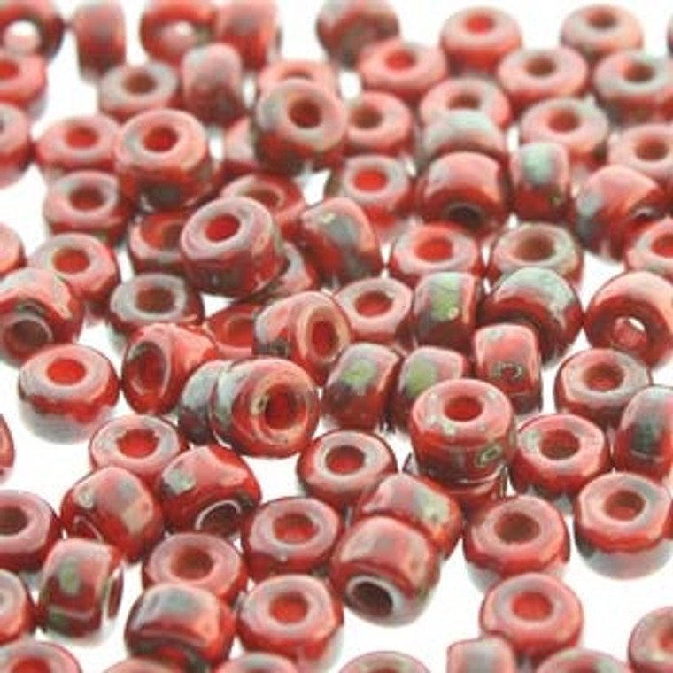 Matubo Size Seed Beads - Red Dark Travertine