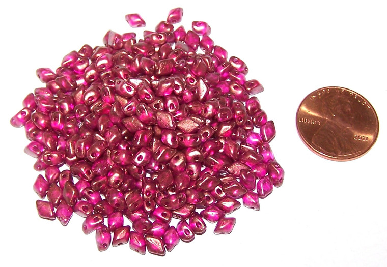 MINI GemDuo 2-Hole Czech Glass 4x6mm Beads - HALO FRENCH ROSE