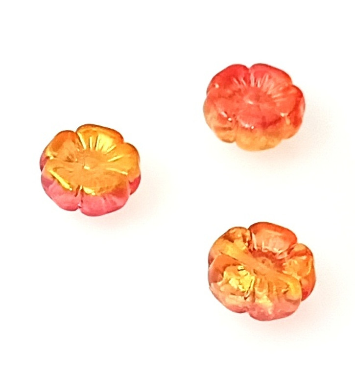 Czech Glass 12mm Hawaii Flower Beads - Crystal Orange Yellow