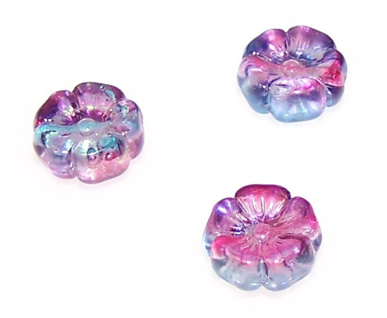 Czech Glass 12mm Hawaii Flower Beads - Sapphire Purple Iris