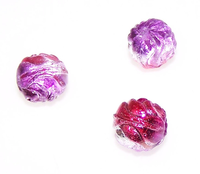 Czech Glass 13mm Rose Flower Beads - Crystal Pink Purple