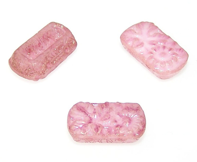 Czech Glass 10x18mm 2-Hole Rectangle Beads - Chalk Red Luster