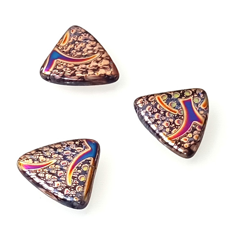 5 Czech Glass 17mm Triangle Beads - Multi-Color Opal Cobalt Highlights