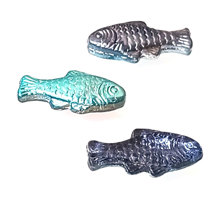 Czech Pressed Glass 25x12mm Fish Beads - Crystal Mixed Blues