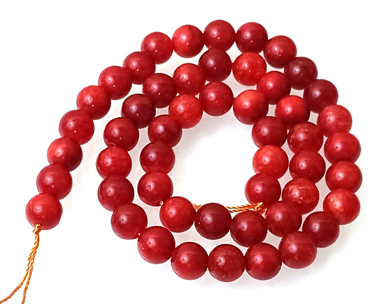 8mm Round Coral Red Jade Beads