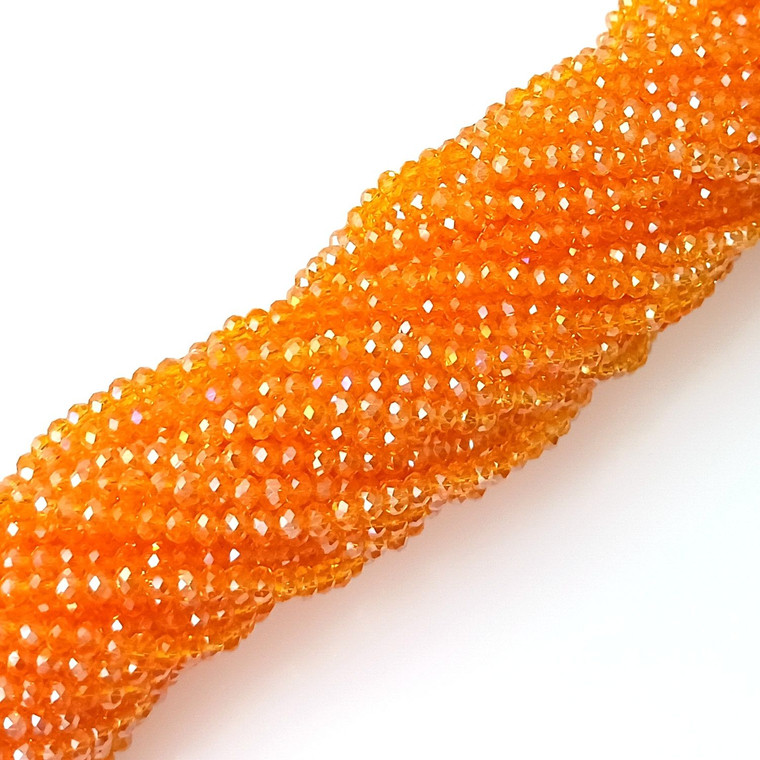 Orange Burst 3x2mm Glass Crystal Rondelle Beads