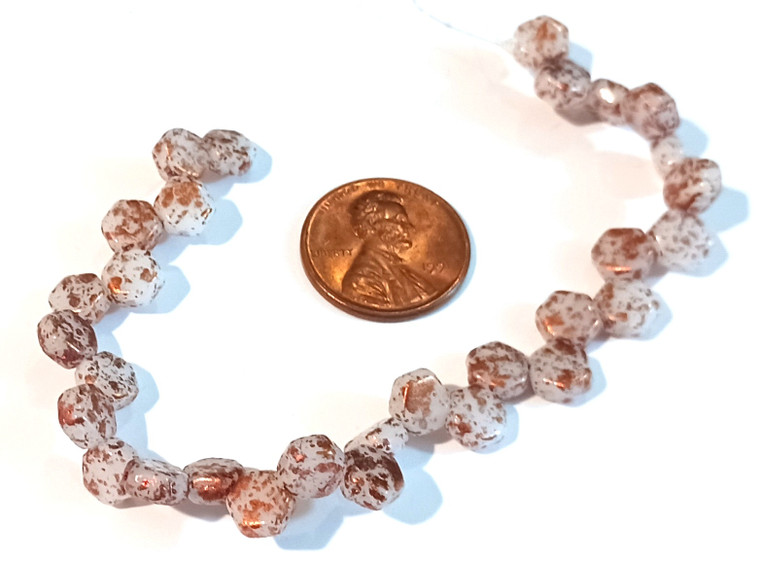 Czech Glass 6mm Honeycomb Hex 2-Hole Beads - Copper Splash Chalk